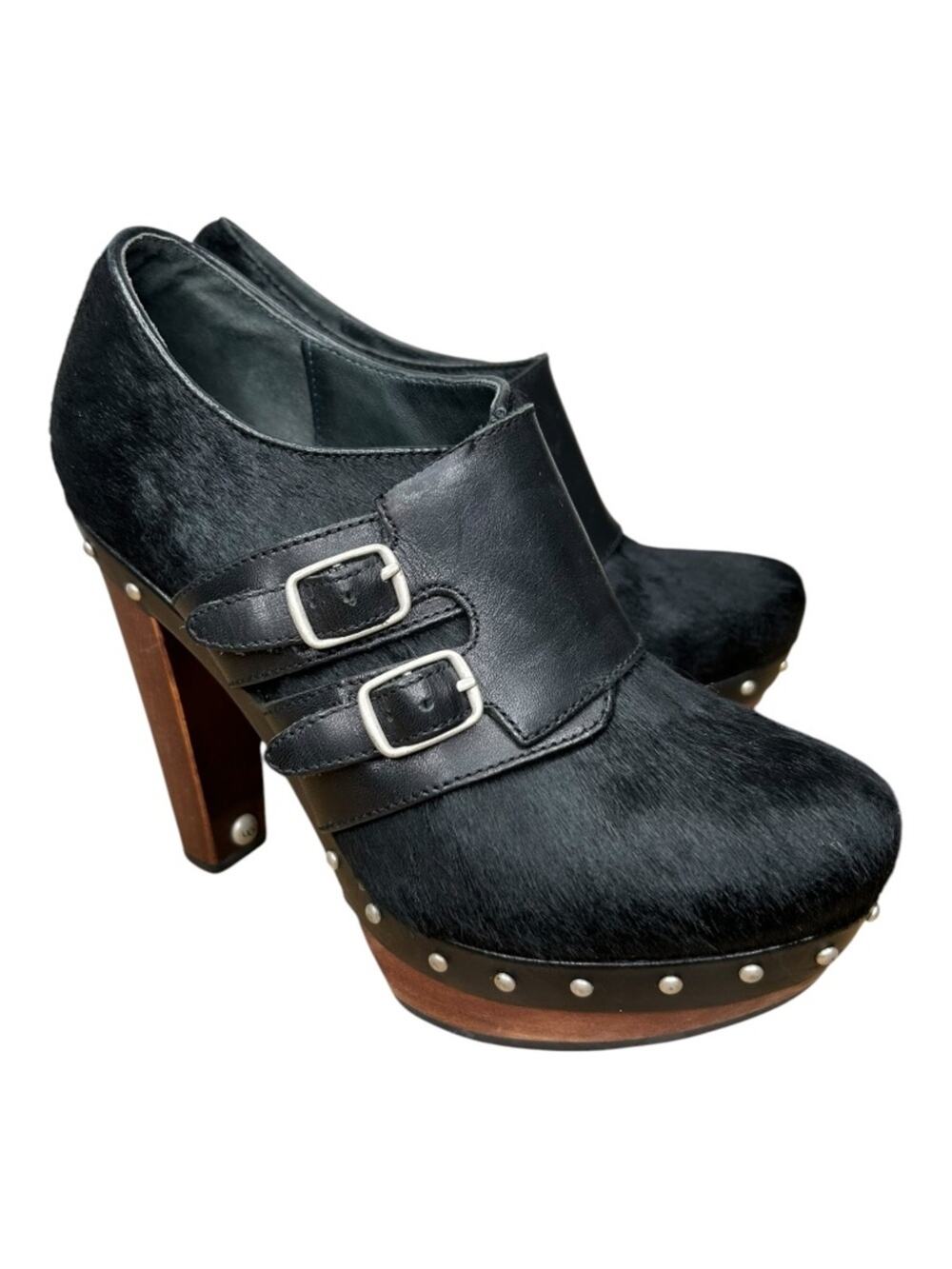 UGG Illana Calf Hair Leather Platform Heels Black 7.5